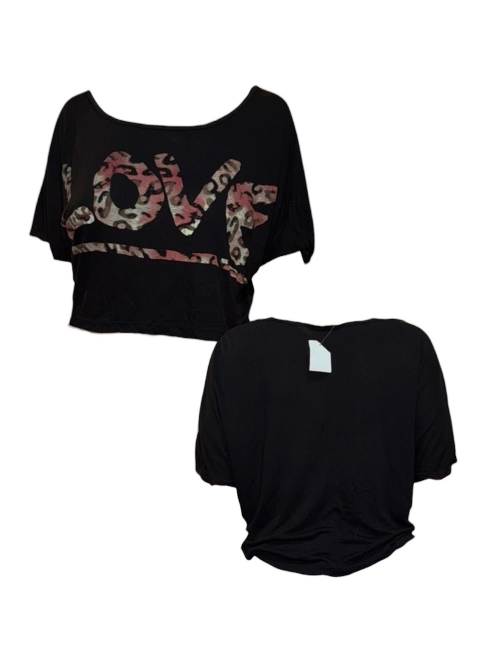 Black 'Love' Print Crop Top